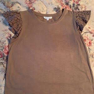 Eyelet Sleeve Brown Top